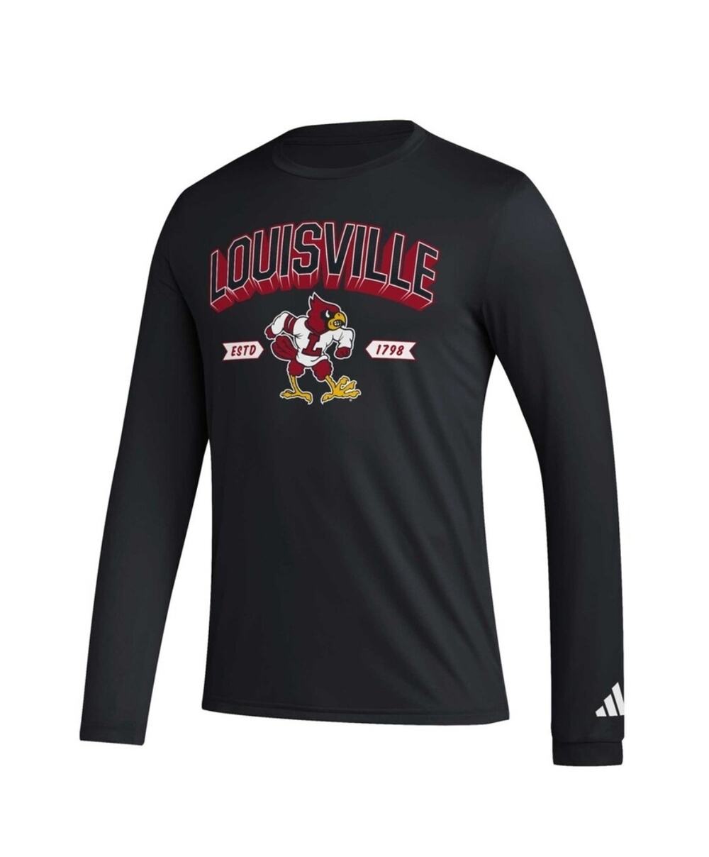 NCAA Mens L Adidas Black Louisville Cardinals Mighty Mascot Long Sleeve T-Shirt